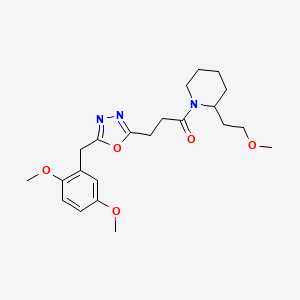 molecular formula C22H31N3O5 B6076149 1-{3-[5-(2,5-dimethoxybenzyl)-1,3,4-oxadiazol-2-yl]propanoyl}-2-(2-methoxyethyl)piperidine 