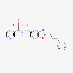 molecular formula C24H20F3N3O2 B6076234 2-(3-phenylpropyl)-N-[2,2,2-trifluoro-1-(3-pyridinyl)ethyl]-1,3-benzoxazole-5-carboxamide 