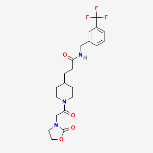 molecular formula C21H26F3N3O4 B6076264 3-{1-[(2-oxo-1,3-oxazolidin-3-yl)acetyl]-4-piperidinyl}-N-[3-(trifluoromethyl)benzyl]propanamide 