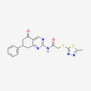 molecular formula C19H17N5O2S2 B6076341 2-[(5-methyl-1,3,4-thiadiazol-2-yl)thio]-N-(5-oxo-7-phenyl-5,6,7,8-tetrahydroquinazolin-2-yl)acetamide 