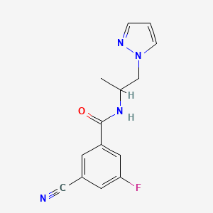 molecular formula C14H13FN4O B6076347 3-cyano-5-fluoro-N-[1-methyl-2-(1H-pyrazol-1-yl)ethyl]benzamide 