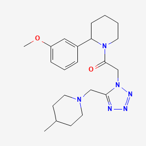 molecular formula C22H32N6O2 B6076416 2-(3-methoxyphenyl)-1-({5-[(4-methyl-1-piperidinyl)methyl]-1H-tetrazol-1-yl}acetyl)piperidine 