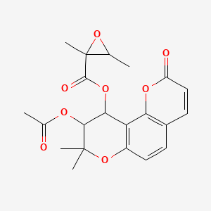 molecular formula C21H22O8 B6076506 9-(acetyloxy)-8,8-dimethyl-2-oxo-9,10-dihydro-2H,8H-pyrano[2,3-f]chromen-10-yl 2,3-dimethyl-2-oxiranecarboxylate 