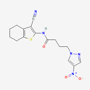 molecular formula C16H17N5O3S B6076660 N-(3-cyano-4,5,6,7-tetrahydro-1-benzothien-2-yl)-4-(4-nitro-1H-pyrazol-1-yl)butanamide 