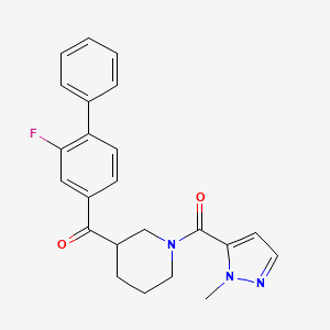 molecular formula C23H22FN3O2 B6076676 (2-fluoro-4-biphenylyl){1-[(1-methyl-1H-pyrazol-5-yl)carbonyl]-3-piperidinyl}methanone 