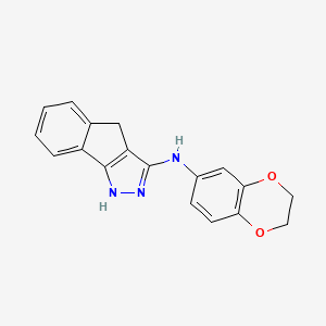 molecular formula C18H15N3O2 B607671 N-(2,3-二氢-1,4-苯并二噁英-6-基)-1,4-二氢茚并[1,2-c]吡唑-3-胺 CAS No. 1421448-26-1