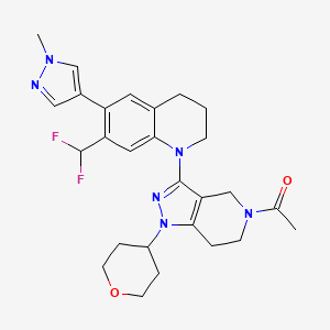 molecular formula C26H30F2N6O2 B607672 1-{3-[7-(difluoromethyl)-6-(1-methyl-1H-pyrazol-4-yl)-3,4-dihydroquinolin-1(2H)-yl]-1-(oxan-4-yl)-1,4,6,7-tetrahydro-5H-pyrazolo[4,3-c]pyridin-5-yl}ethan-1-one CAS No. 1936421-41-8