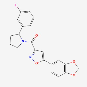 molecular formula C21H17FN2O4 B6076725 5-(1,3-benzodioxol-5-yl)-3-{[2-(3-fluorophenyl)-1-pyrrolidinyl]carbonyl}isoxazole 