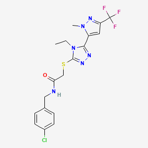 molecular formula C18H18ClF3N6OS B6076738 N-(4-chlorobenzyl)-2-({4-ethyl-5-[1-methyl-3-(trifluoromethyl)-1H-pyrazol-5-yl]-4H-1,2,4-triazol-3-yl}thio)acetamide 