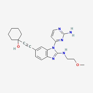 molecular formula C22H26N6O2 B607680 1-({1-(2-氨基嘧啶-4-基)-2-[(2-甲氧基乙基)氨基]-1h-苯并咪唑-6-基}乙炔基)环己醇 CAS No. 1394121-05-1