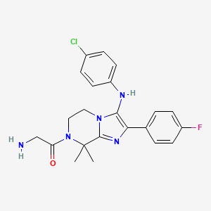B607702 2-amino-1-(3-((4-chlorophenyl)amino)-2-(4-fluorophenyl)-8,8-dimethyl-5,6-dihydroimidazo[1,2-a]pyrazin-7(8H)-yl)ethanone CAS No. 1261114-01-5