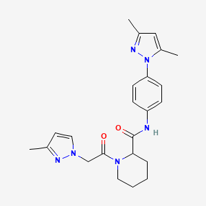 molecular formula C23H28N6O2 B6077038 N-[4-(3,5-dimethyl-1H-pyrazol-1-yl)phenyl]-1-[(3-methyl-1H-pyrazol-1-yl)acetyl]-2-piperidinecarboxamide 