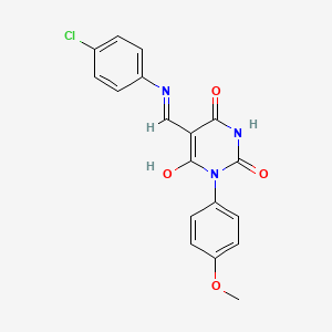 molecular formula C18H14ClN3O4 B6077067 5-{[(4-chlorophenyl)amino]methylene}-1-(4-methoxyphenyl)-2,4,6(1H,3H,5H)-pyrimidinetrione 