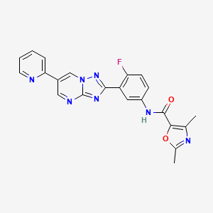 molecular formula C22H16FN7O2 B607708 N-(4-氟-3-(6-吡啶-2-基-(1,2,4)三唑并(1,5-a)嘧啶-2-基)苯基)-2,4-二甲基-1,3-恶唑-5-甲酰胺 CAS No. 1799329-72-8