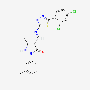 molecular formula C21H17Cl2N5OS B6077171 4-({[5-(2,4-dichlorophenyl)-1,3,4-thiadiazol-2-yl]amino}methylene)-2-(3,4-dimethylphenyl)-5-methyl-2,4-dihydro-3H-pyrazol-3-one 