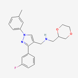 molecular formula C22H24FN3O2 B6077226 (1,4-dioxan-2-ylmethyl){[3-(3-fluorophenyl)-1-(3-methylphenyl)-1H-pyrazol-4-yl]methyl}amine 