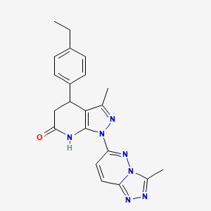 molecular formula C21H21N7O B6077232 4-(4-ethylphenyl)-3-methyl-1-(3-methyl[1,2,4]triazolo[4,3-b]pyridazin-6-yl)-1,4,5,7-tetrahydro-6H-pyrazolo[3,4-b]pyridin-6-one 