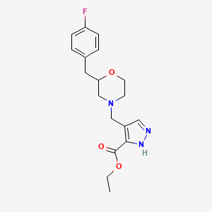 molecular formula C18H22FN3O3 B6077307 ethyl 4-{[2-(4-fluorobenzyl)-4-morpholinyl]methyl}-1H-pyrazole-3-carboxylate 
