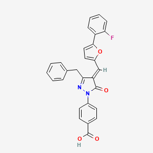 molecular formula C28H19FN2O4 B607734 4-(3-苄基-4-{[5-(2-氟苯基)呋喃-2-基]亚甲基}-5-氧代-4,5-二氢-1H-吡唑-1-基)苯甲酸 CAS No. 916232-21-8