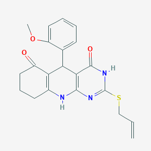 molecular formula C21H21N3O3S B6077392 2-(allylthio)-5-(2-methoxyphenyl)-5,8,9,10-tetrahydropyrimido[4,5-b]quinoline-4,6(3H,7H)-dione 