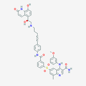 molecular formula C49H43F3N6O10S B607742 6-[3-[[4-[5-[[(2S)-2-羟基-2-(8-羟基-2-氧代-1H-喹啉-5-基)乙基]氨基]戊-1-炔基]苯基]甲酰胺基]苯基]磺酰基-4-(3-甲氧基苯胺基)-8-甲基喹啉-3-甲酰胺 CAS No. 1346653-91-5