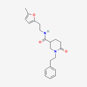 molecular formula C21H26N2O3 B6077428 N-[2-(5-methyl-2-furyl)ethyl]-6-oxo-1-(2-phenylethyl)-3-piperidinecarboxamide 
