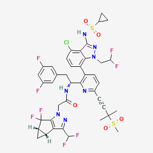 B607743 N-[(1R)-1-[3-[4-chloro-3-(cyclopropylsulfonylamino)-1-(2,2-difluoroethyl)indazol-7-yl]-6-(3-methyl-3-methylsulfonylbut-1-ynyl)pyridin-2-yl]-2-(3,5-difluorophenyl)ethyl]-2-[(2R,4S)-9-(difluoromethyl)-5,5-difluoro-7,8-diazatricyclo[4.3.0.02,4]nona-1(6),8-dien-7-yl]acetamide CAS No. 2189684-45-3