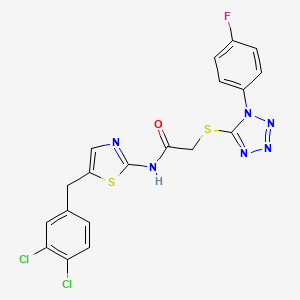 molecular formula C19H13Cl2FN6OS2 B6077576 N-[5-(3,4-dichlorobenzyl)-1,3-thiazol-2-yl]-2-{[1-(4-fluorophenyl)-1H-tetrazol-5-yl]thio}acetamide 