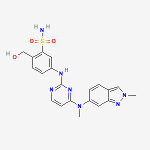 molecular formula C21H23N7O3S B607761 5-((4-((2,3-二甲基吲唑-6-基)-甲基-氨基)嘧啶-2-基)氨基)-2-(羟甲基)苯磺酰胺 CAS No. 1414375-50-0