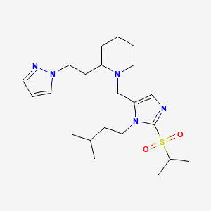 molecular formula C22H37N5O2S B6077674 1-{[2-(isopropylsulfonyl)-1-(3-methylbutyl)-1H-imidazol-5-yl]methyl}-2-[2-(1H-pyrazol-1-yl)ethyl]piperidine 