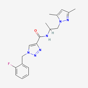 molecular formula C18H21FN6O B6077689 N-[2-(3,5-dimethyl-1H-pyrazol-1-yl)-1-methylethyl]-1-(2-fluorobenzyl)-1H-1,2,3-triazole-4-carboxamide 