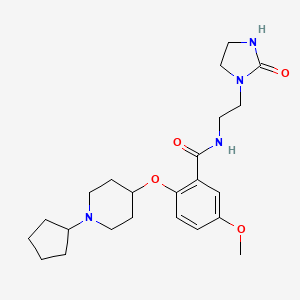 molecular formula C23H34N4O4 B6077703 2-[(1-cyclopentyl-4-piperidinyl)oxy]-5-methoxy-N-[2-(2-oxo-1-imidazolidinyl)ethyl]benzamide 