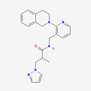 molecular formula C22H25N5O B6077737 N-{[2-(3,4-dihydro-2(1H)-isoquinolinyl)-3-pyridinyl]methyl}-2-methyl-3-(1H-pyrazol-1-yl)propanamide 