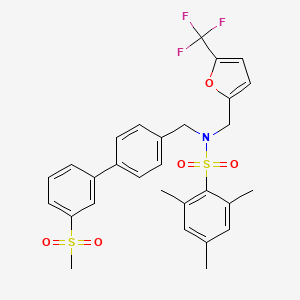 molecular formula C29H28F3NO5S2 B607776 2,4,6-三甲基-N-[[4-(3-甲基磺酰基苯基)苯基]甲基]-N-[[5-(三氟甲基)呋喃-2-基]甲基]苯磺酰胺 CAS No. 1221277-90-2