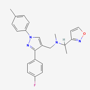 molecular formula C23H23FN4O B6077790 N-{[3-(4-fluorophenyl)-1-(4-methylphenyl)-1H-pyrazol-4-yl]methyl}-1-(3-isoxazolyl)-N-methylethanamine 