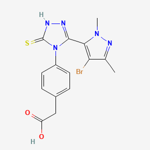 molecular formula C15H14BrN5O2S B6077803 {4-[3-(4-bromo-1,3-dimethyl-1H-pyrazol-5-yl)-5-mercapto-4H-1,2,4-triazol-4-yl]phenyl}acetic acid 