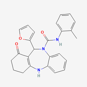 molecular formula C25H23N3O3 B6077815 11-(2-furyl)-N-(2-methylphenyl)-1-oxo-1,2,3,4,5,11-hexahydro-10H-dibenzo[b,e][1,4]diazepine-10-carboxamide 