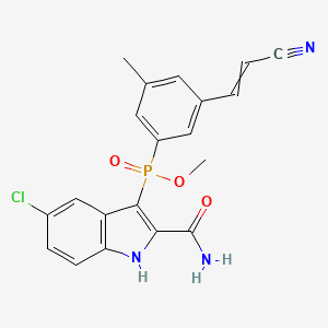 B607785 Phosphinic acid, [2-(aminocarbonyl)-5-chloro-1H-indol-3-yl][3-[(1E)-2-cyanoethenyl]-5-methylphenyl]-, methyl ester CAS No. 1097733-15-7