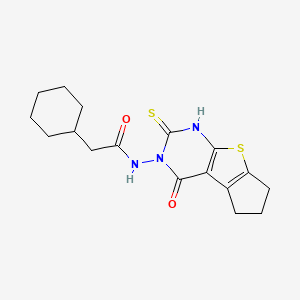 molecular formula C17H21N3O2S2 B6078004 2-cyclohexyl-N-(2-mercapto-4-oxo-6,7-dihydro-4H-cyclopenta[4,5]thieno[2,3-d]pyrimidin-3(5H)-yl)acetamide 
