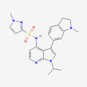 molecular formula C23H26N6O2S B607802 1-甲基-N-[3-(1-甲基-2,3-二氢吲哚-6-基)-1-丙-2-基吡咯并[2,3-b]吡啶-4-基]吡唑-3-磺酰胺 CAS No. 1415925-18-6
