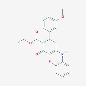 molecular formula C22H22FNO4 B6078092 ethyl 4-[(2-fluorophenyl)amino]-6-(3-methoxyphenyl)-2-oxocyclohex-3-ene-1-carboxylate 