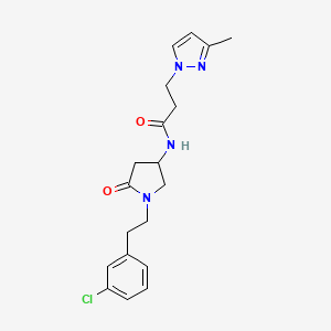 molecular formula C19H23ClN4O2 B6078097 N-{1-[2-(3-chlorophenyl)ethyl]-5-oxo-3-pyrrolidinyl}-3-(3-methyl-1H-pyrazol-1-yl)propanamide 