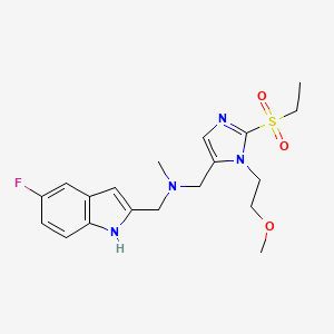 molecular formula C19H25FN4O3S B6078110 1-[2-(ethylsulfonyl)-1-(2-methoxyethyl)-1H-imidazol-5-yl]-N-[(5-fluoro-1H-indol-2-yl)methyl]-N-methylmethanamine 