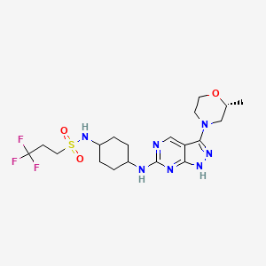 molecular formula C19H28F3N7O3S B607826 3,3,3-三氟-N-[4-[[3-[(2R)-2-甲基吗啉-4-基]-1H-吡唑并[3,4-d]嘧啶-6-基]氨基]环己基]丙烷-1-磺酰胺 CAS No. 1972617-87-0