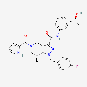 molecular formula C28H28FN5O3 B607827 (7r)-1-(4-氟苄基)-N-{3-[(1s)-1-羟乙基]苯基}-7-甲基-5-(1h-吡咯-2-酰羰基)-4,5,6,7-四氢-1h-吡唑并[4,3-c]吡啶-3-甲酰胺 CAS No. 1816331-63-1