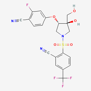 molecular formula C20H15F4N3O5S B607831 4-(((3S,4R)-1-((2-氰基-4-(三氟甲基)苯基)磺酰基)-4-羟基-4-(羟甲基)吡咯烷-3-基)氧基)-2-氟苯甲腈 CAS No. 2215852-91-6