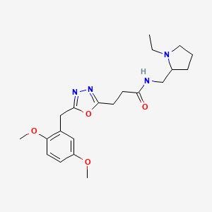 molecular formula C21H30N4O4 B6078310 3-[5-(2,5-dimethoxybenzyl)-1,3,4-oxadiazol-2-yl]-N-[(1-ethyl-2-pyrrolidinyl)methyl]propanamide 