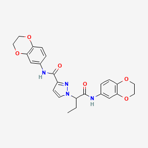 molecular formula C24H24N4O6 B6078324 N-(2,3-dihydro-1,4-benzodioxin-6-yl)-1-{1-[(2,3-dihydro-1,4-benzodioxin-6-ylamino)carbonyl]propyl}-1H-pyrazole-3-carboxamide 
