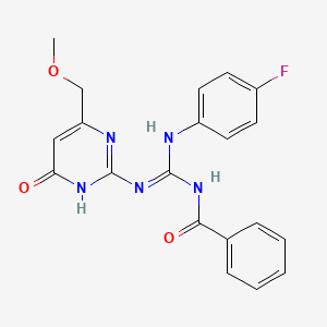 molecular formula C20H18FN5O3 B6078365 N-([(4-fluorophenyl)amino]{[6-(methoxymethyl)-4-oxo-1,4-dihydro-2-pyrimidinyl]amino}methylene)benzamide 