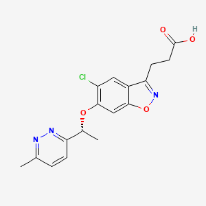 molecular formula C17H16ClN3O4 B607838 3-[5-Chloranyl-6-[(1~{r})-1-(6-Methylpyridazin-3-Yl)ethoxy]-1,2-Benzoxazol-3-Yl]propanoic Acid CAS No. 1953157-39-5